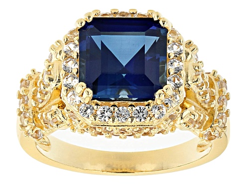 Photo of Lab Created Blue Sapphire & Lab Created White Sapphire 18k Yellow Gold Over Silver Ring 4.51ctw - Size 8