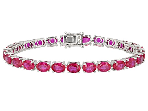 Lab Created Ruby Oval 7x5mm Rhodium Over Sterling Silver Tennis Bracelet 7.25" 24.68ctw - Size 7.25
