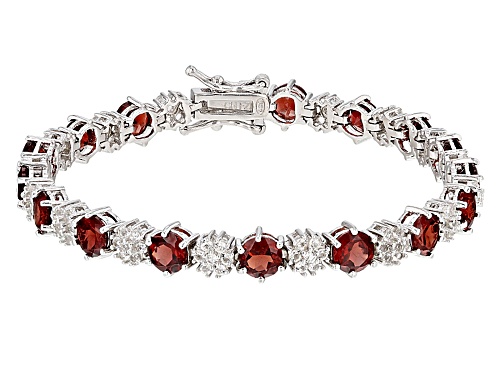 Red Garnet Round 5mm and Topaz Rhodium Over Sterling Silver Bracelet 7'' 11.67Ctw - Size 7