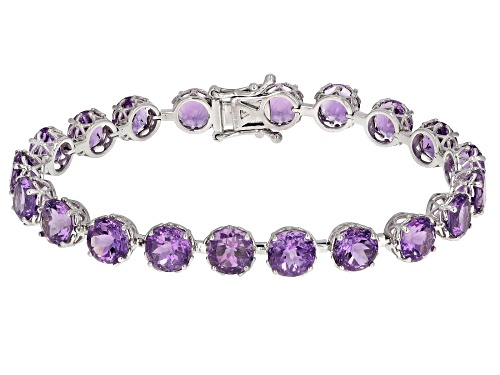 African Amethyst Round 7mm Rhodium Over Sterling Silver Bracelet 7.25'' 21.95Ctw - Size 7.25