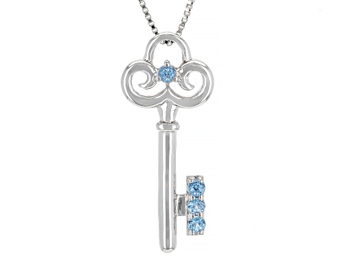 Photo of Swarovski Blue Topaz Round 2mm Rhodium Over Sterling Silver Pendant With chain 0.25Ctw