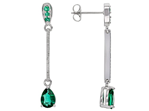 Lab Created Emerald Round 1.5mm Rhodium Over Sterling Silver Dangle Earrings 1.20Ctw