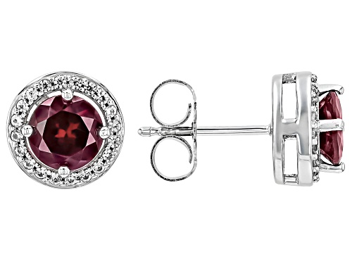 Photo of Rhodolite Round 6mm and White Zircon Sterling Silver Earrings 1.00ctw