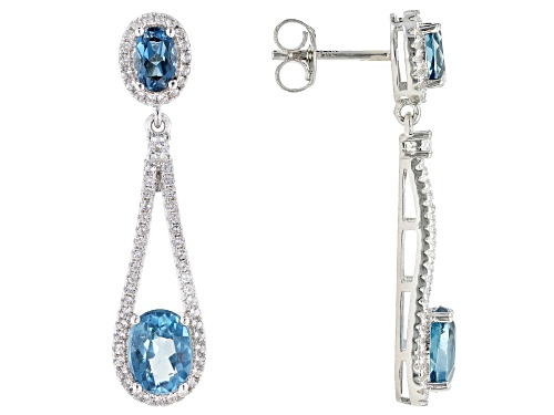 London Blue Topaz Oval and White Topaz Rhodium Over Sterling Silver Earrings 5.60ctw