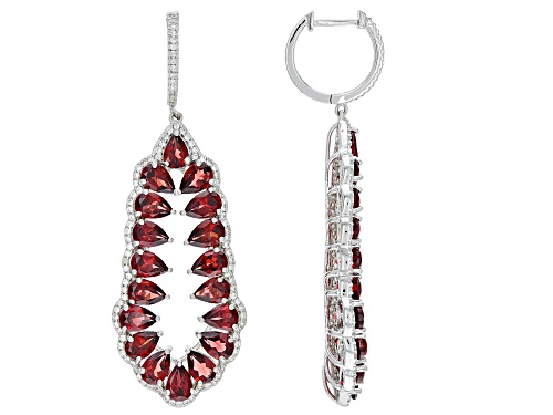 Garnet Pear 6mm with White Zircon Rhodium Over Sterling Silver Earrings 17.58Ctw