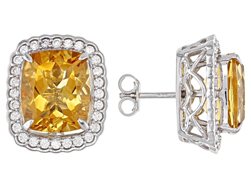 Photo of Citrine Rectangular Cushion 12x10mm and White Zircon Rhodium Over Sterling Silver Earrings 10.32Ctw