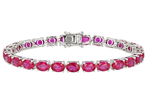 Photo of Lab Created Ruby Rhodium Over Sterling Silver Tennis Bracelet 30.65Ctw - Size 8