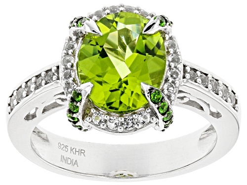 Peridot Oval 10x8mm with Chrome Diopside & White Topaz Rhodium Over Sterling Silver Ring 2.69ctw - Size 8