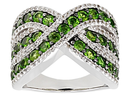 Chrome Diopside Round 2.5mm with White Zircon Rhodium Over Sterling Silver Ring 2.97ctw - Size 7