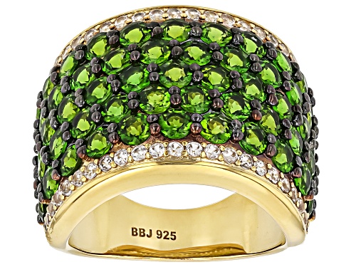 Chrome Diopside 2.5mm and White Zircon 18K Yellow Gold Over Sterling Silver Ring 4.10ctw - Size 6