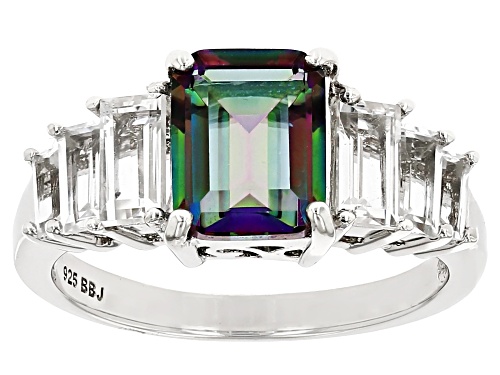 Multi-Color Mystic Quartz Octagon 9x7mm 1.90ctw And White Topaz 1.58Ctw Sterling Silver Ring - Size 8