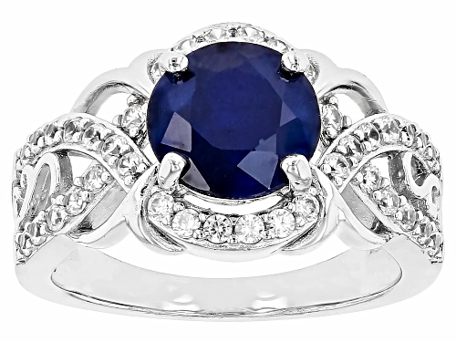 Photo of Blue Sapphire and white Zircon Rhodium Over Sterling Silver Ring 3.50CTW - Size 8