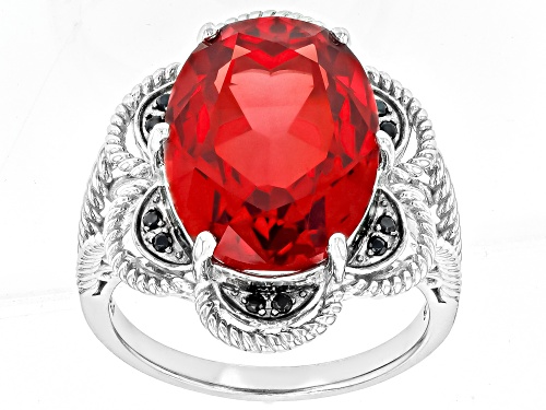 Photo of Padparadscha Sapphire and Black Spinel Rhodium Over Sterling Silver Ring 10.08CTW - Size 8