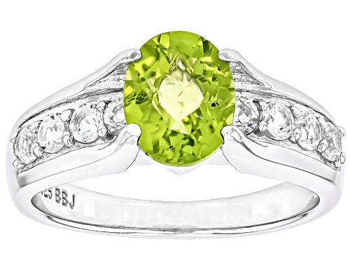 Photo of Green Peridot and White Topaz Rhodium Over Sterling Silver Ring 2.36CTW - Size 9