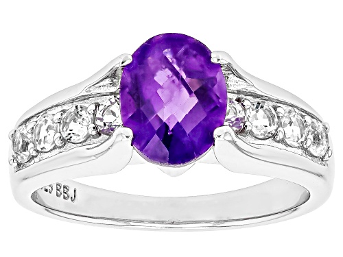 Purple Amethyst with White Topaz Rhodium Over Sterling Silver Ring 2.14CTW - Size 7
