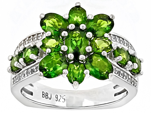 Green Chrome Diopside and White Zircon Rhodium Over Sterling Silver Ring 3.20CTW - Size 8