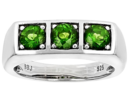 Round Green Chrome Diopside Rhodium Over Sterling Silver Ring 1.44CTW - Size 9