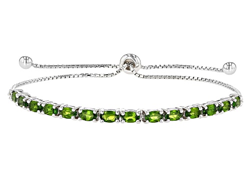 Green Chrome Diopside Rhodium Over Sterling Silver Adjustable Bracelet 3CTW