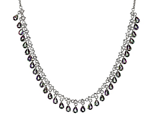 Multi-Color Topaz Pear 7x5mm and White Petalite Rhodium Over Sterling Silver Necklace 32.25ctw