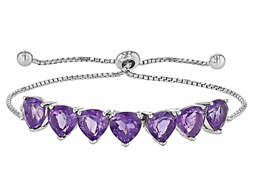 Photo of Amethyst Pear 7mm Rhodium Over Sterling Silver Bolo Bracelet 7.02ctw
