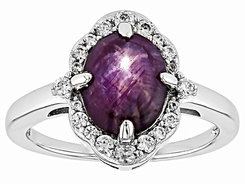 Star Ruby & White Zircon Rhodium Over Sterling Silver Ring 4.22Ctw - Size 8