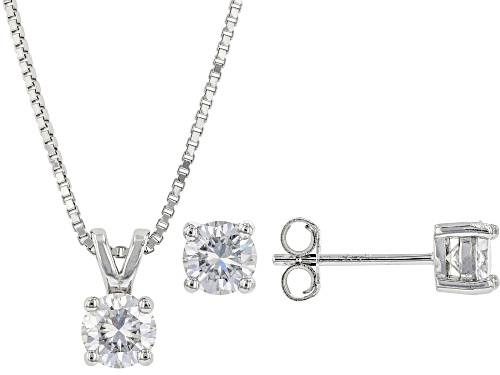 Photo of Moissanite Fire® Platineve Pendant with Chain and Earrings Set 1.41Ctw Dew