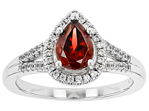Photo of Red Garnet 1.25Ctw & White Zircon 0.27Ctw Rhodium Over Sterling Silver Ring - Size 9