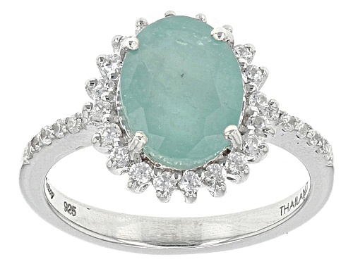 Green Grandidierite Oval 9x7mm and White Zircon Sterling Silver Ring 2.28ctw - Size 8