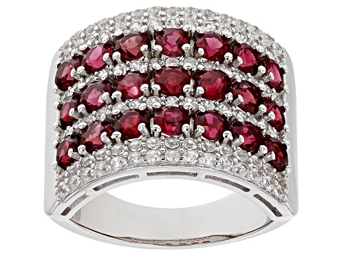 Red Spinel Round 3mm and White Zircon Rhodium Over Sterling Silver Band Ring 3.68ctw - Size 8