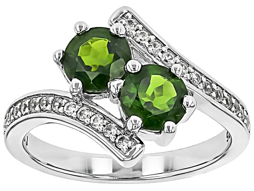 Chrome Diopside & White Zircon Rhodium Over Sterling Silver Ring 1.80Ctw - Size 7