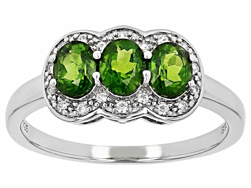 Chrome Diopside & White Zircon Rhodium Over Sterling Silver Ring 1.00Ctw - Size 9