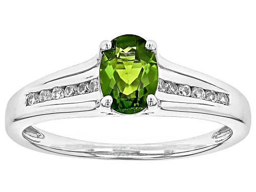 Chrome Diopside & White Zircon Rhodium Over Sterling Silver Ring 0.90Ctw - Size 8