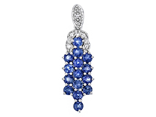Photo of Exotic Jewelry Bazaar™1.91ctw Round Kanchanaburi Sapphire & .03ctw Zircon Silver Pendant W/ Chain