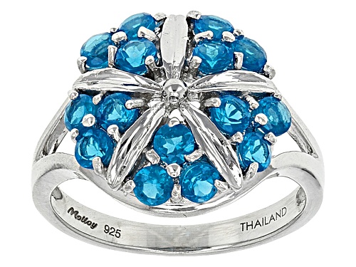 Exotic Jewelry Bazaar™ .95ctw Round Neon Blue Apatite Sterling Silver Cluster Ring - Size 8