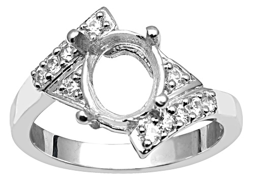 Photo of Semi-mount 9x7mm Sterling Silver Ring with 0.17ctw White Zircon Accent - Size 8