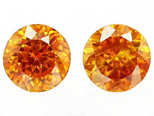 Orange Sphalerite 6mm Round Fancy Cut Gemstones Matched Pair 2CTW