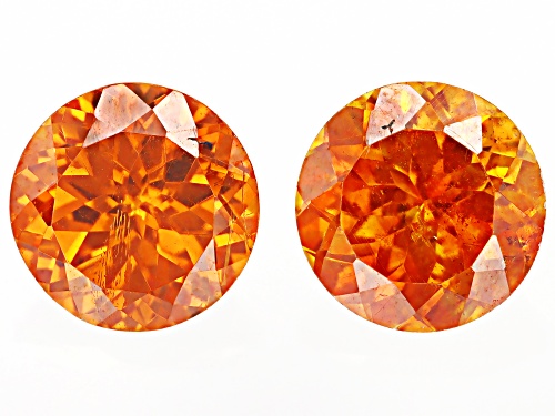 Orange Sphalerite 7mm Round Fancy Cut Gemstones Matched Pair 3CTW