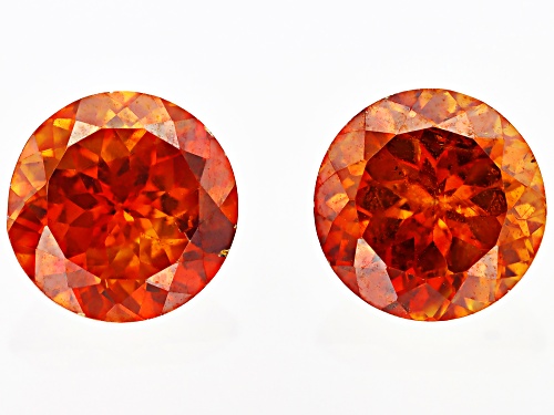 Orange Sphalerite 8mm Round Fancy Cut Gemstones Matched Pair 5CTW
