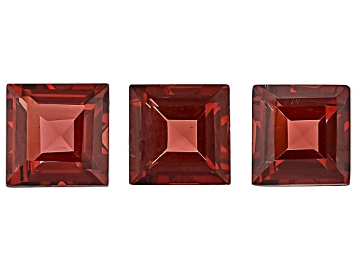 Red Garnet 6mm Square Faceted Cut Gemstones Set of 3 3.50Ctw