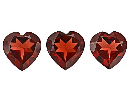 Red Garnet 7mm Heart Faceted Cut Gemstones Set of 3 3.50Ctw