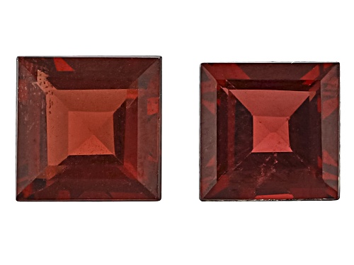 Red Garnet 6mm Square Faceted Cut Gemstones Matched Pair 2Ctw