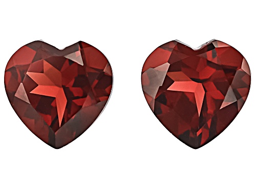 Red Garnet 8mm Heart Faceted Cut Gemstones Matched Pair 3Ctw