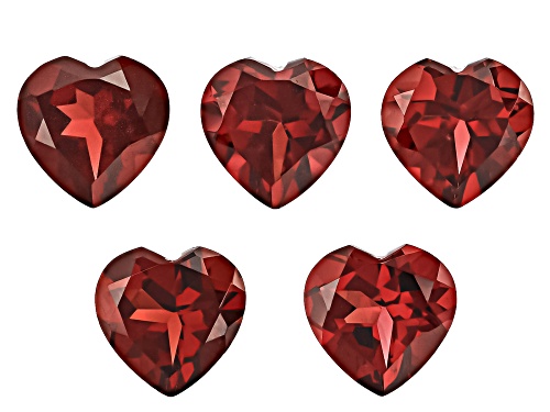 Red Garnet 8mm Heart Faceted Cut Gemstones Set of 5 9Ctw