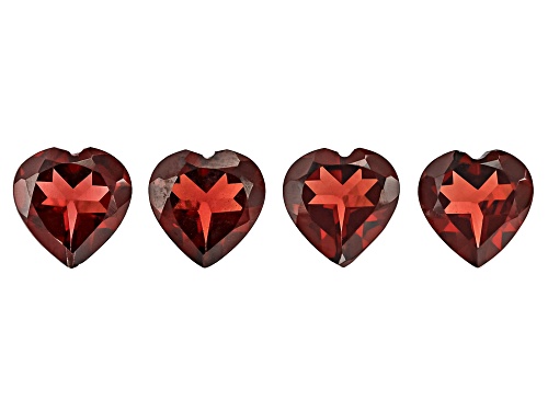Red Garnet 7mm Heart Faceted Cut Gemstones Set of 4 4.50Ctw