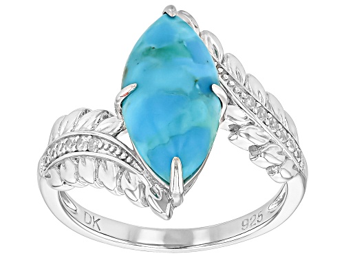 Photo of Blue Turquoise Marquise 16x8mm and White Zircon Rhodium Over Sterling Silver Ring - Size 8