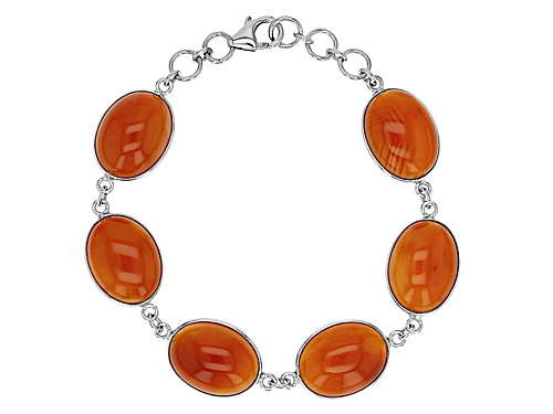16x12mm Oval Cabochon Orange Carnelian Sterling Silver Bracelet - Size 7.25