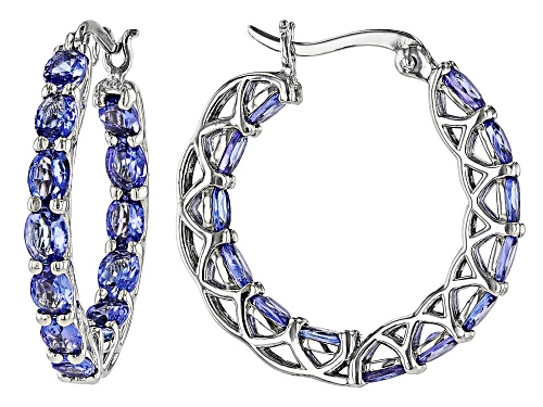 Photo of 3.60ctw Oval Tanzanite Rhodium Over Sterling Silver Inside/Outside Hoop Earrings