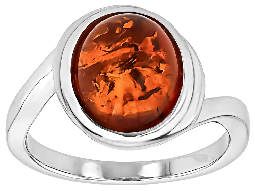 Photo of Amber Oval 11x9mm Rhodium Over Sterling Silver Solitaire Ring - Size 8