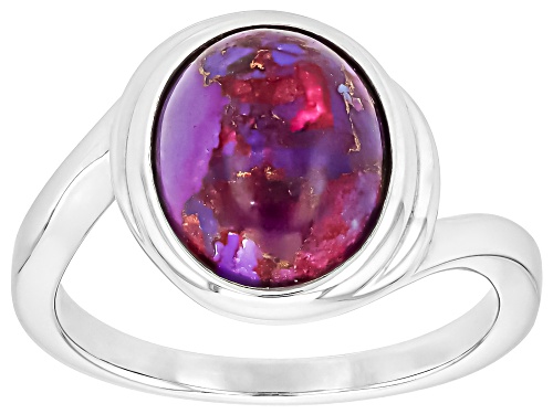 Photo of Purple Turquoise Oval 11x9mm Rhodium over Sterling Silver Solitaire Ring - Size 10