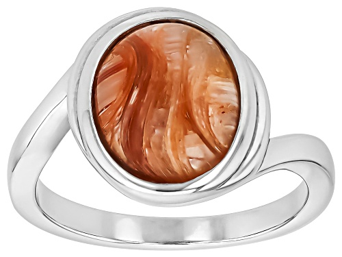 Photo of Caramel Spice Opal Oval 11x9mm Rhodium Over Sterling Silver Solitaire Ring 1.96ctw - Size 7